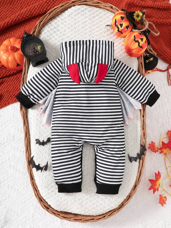 Baby 1st Halloween Outfit Long Sleeve Hooded Skeleton Print Jumpsuit thumb