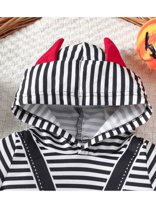 Baby 1st Halloween Outfit Long Sleeve Hooded Skeleton Print Jumpsuit thumb