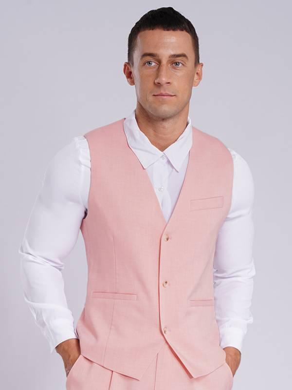 Men Sleeveless V Neck Button-up Groomsmen Waistcoat thumb