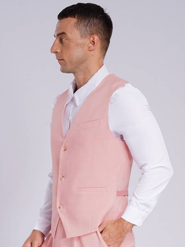 Men Sleeveless V Neck Button-up Groomsmen Waistcoat thumb