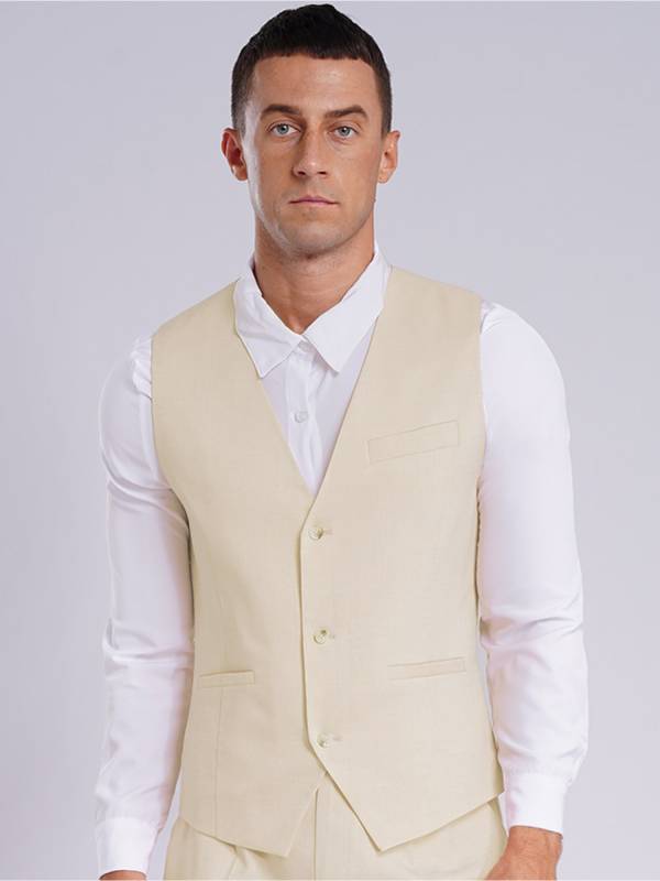 Men Sleeveless V Neck Button-up Groomsmen Waistcoat thumb