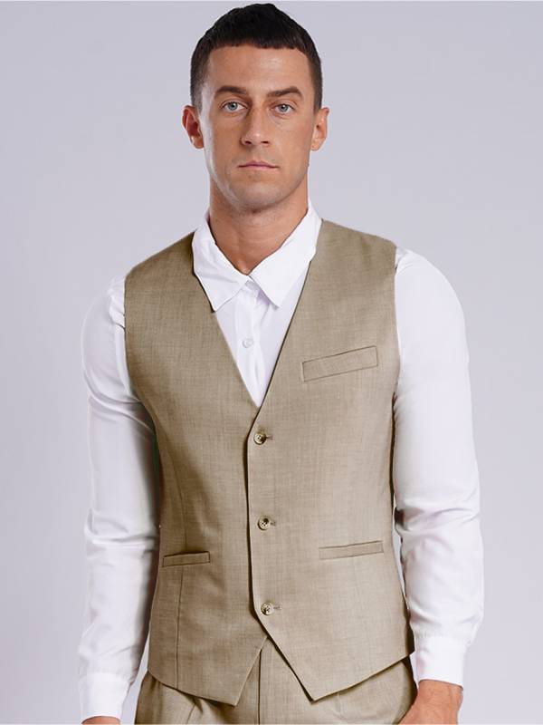 Men Sleeveless V Neck Button-up Groomsmen Waistcoat thumb