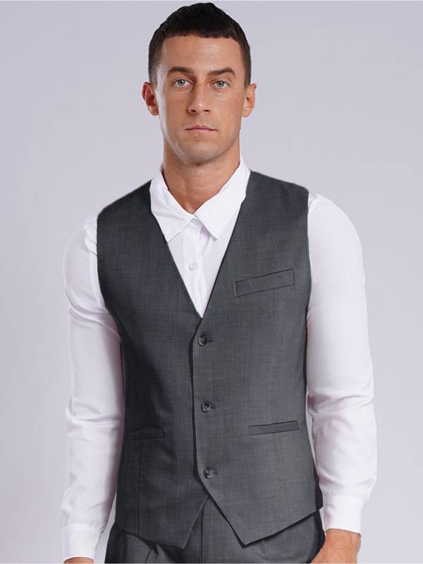 Men Sleeveless V Neck Button-up Groomsmen Waistcoat thumb