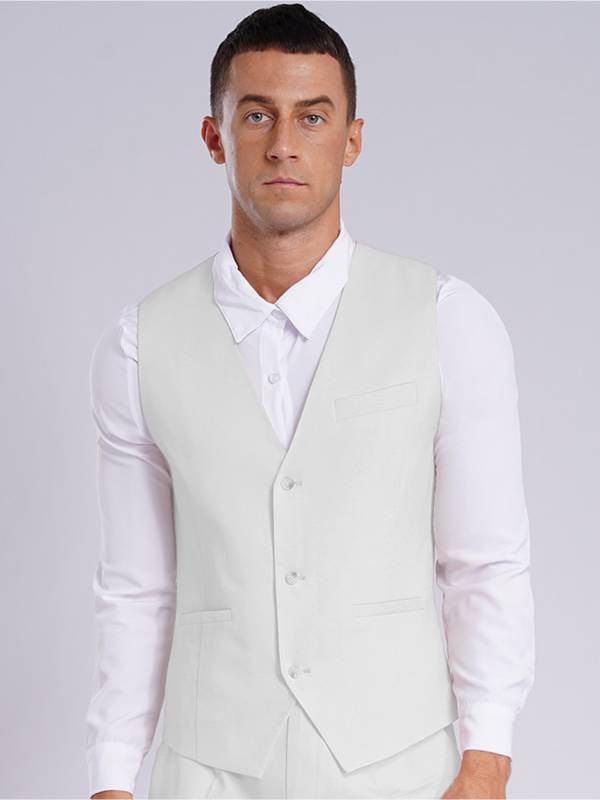 Men Sleeveless V Neck Button-up Groomsmen Waistcoat thumb