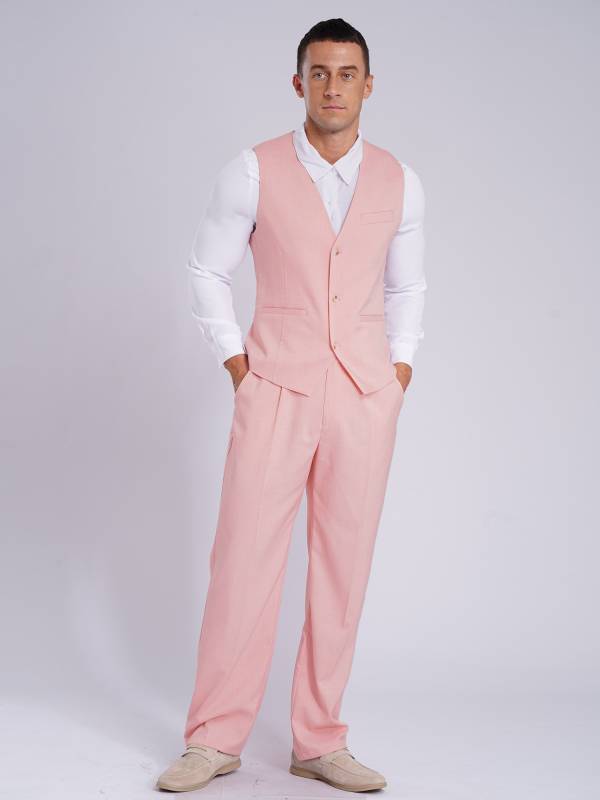 Men 2pcs V Neck Button-up Vest and Pants Set for Wedding Cocktail thumb