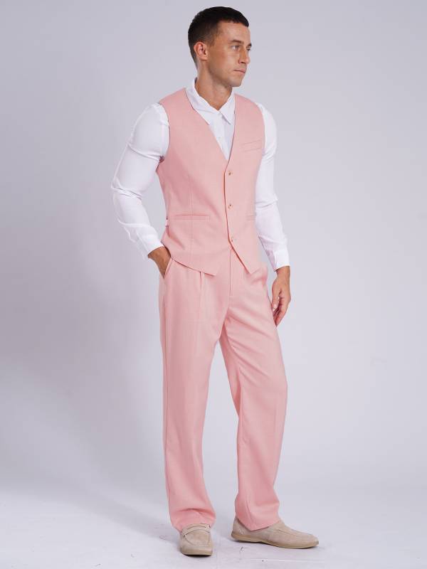 Men 2pcs V Neck Button-up Vest and Pants Set for Wedding Cocktail thumb