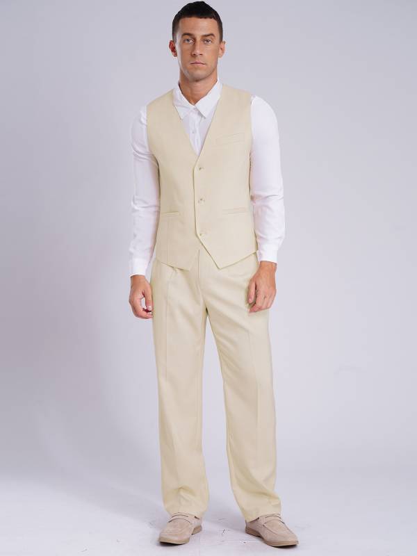 Men 2pcs V Neck Button-up Vest and Pants Set for Wedding Cocktail thumb