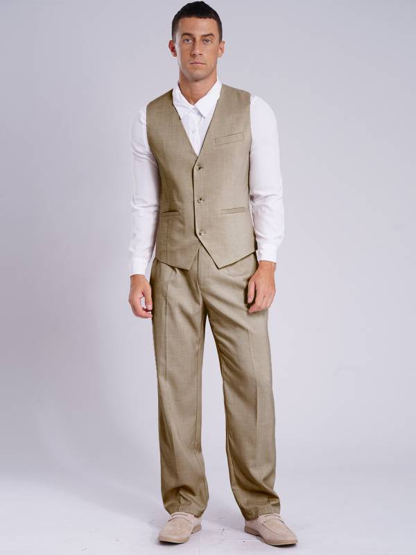 Men 2pcs V Neck Button-up Vest and Pants Set for Wedding Cocktail thumb