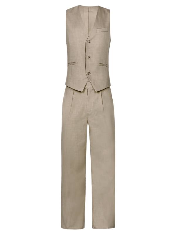 Men 2pcs V Neck Button-up Vest and Pants Set for Wedding Cocktail thumb