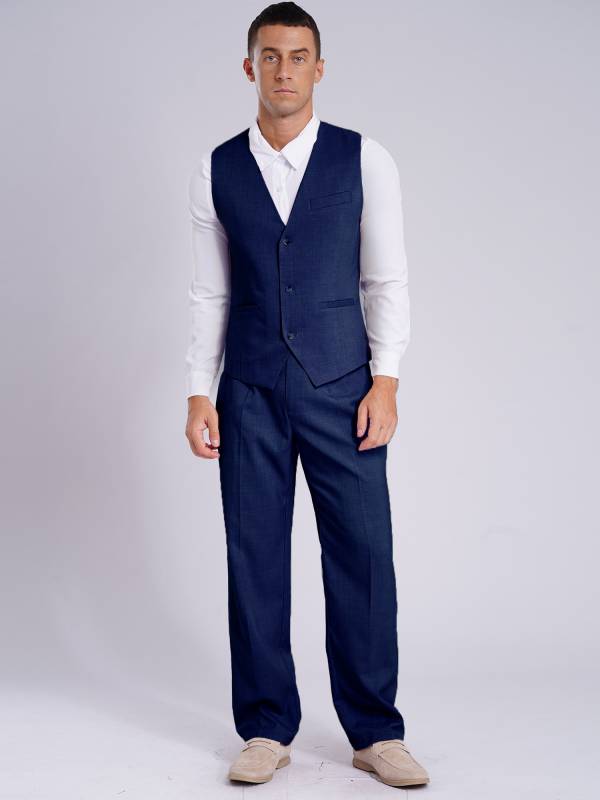 Men 2pcs V Neck Button-up Vest and Pants Set for Wedding Cocktail thumb