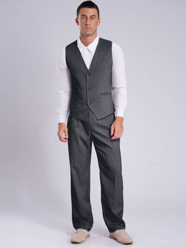 Men 2pcs V Neck Button-up Vest and Pants Set for Wedding Cocktail thumb