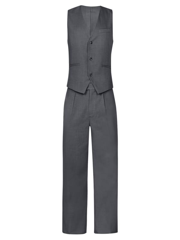 Men 2pcs V Neck Button-up Vest and Pants Set for Wedding Cocktail thumb