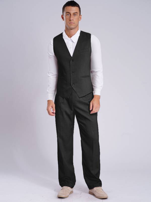 Men 2pcs V Neck Button-up Vest and Pants Set for Wedding Cocktail thumb