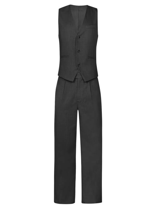 Men 2pcs V Neck Button-up Vest and Pants Set for Wedding Cocktail thumb