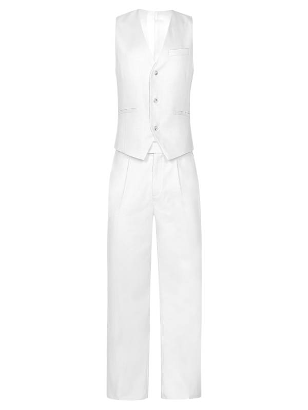 Men 2pcs V Neck Button-up Vest and Pants Set for Wedding Cocktail thumb