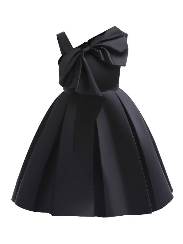 Kids Girls Asymmetrical Shoulder Big Bowknot Birthday Ball Gown Dress thumb