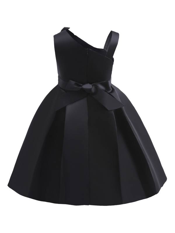 Kids Girls Asymmetrical Shoulder Big Bowknot Birthday Ball Gown Dress thumb