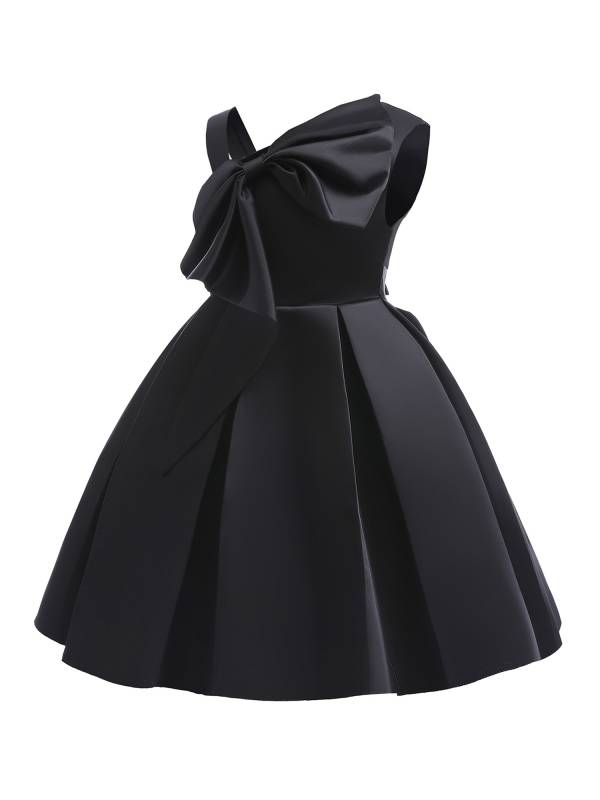 Kids Girls Asymmetrical Shoulder Big Bowknot Birthday Ball Gown Dress thumb