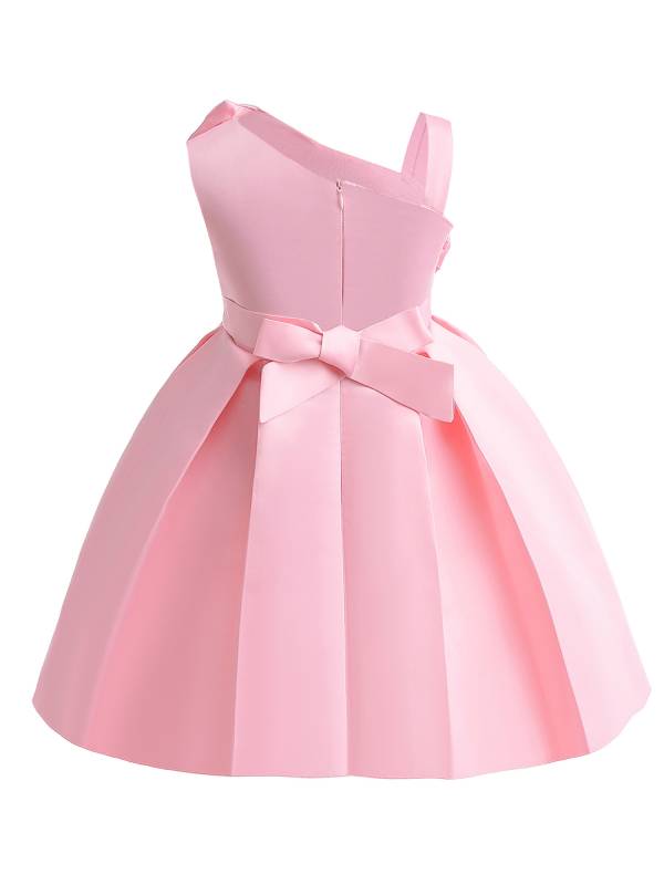 Kids Girls Asymmetrical Shoulder Big Bowknot Birthday Ball Gown Dress thumb