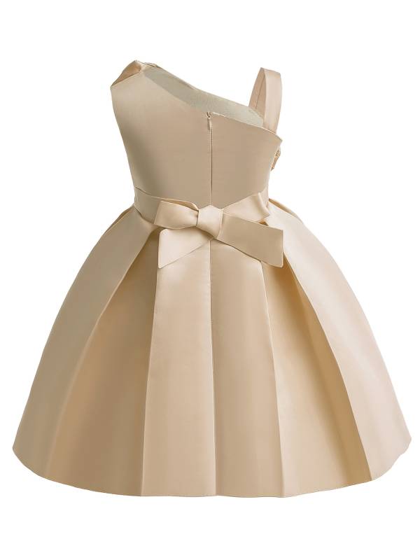 Kids Girls Asymmetrical Shoulder Big Bowknot Birthday Ball Gown Dress thumb