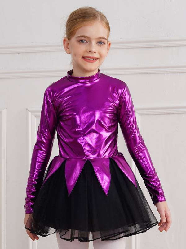 Kids Girls Halloween Movie Character Costume Long Sleeve Metallic Tutu Dress thumb