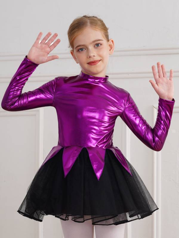 Kids Girls Halloween Movie Character Costume Long Sleeve Metallic Tutu Dress thumb