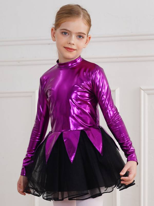 Kids Girls Halloween Movie Character Costume Long Sleeve Metallic Tutu Dress thumb