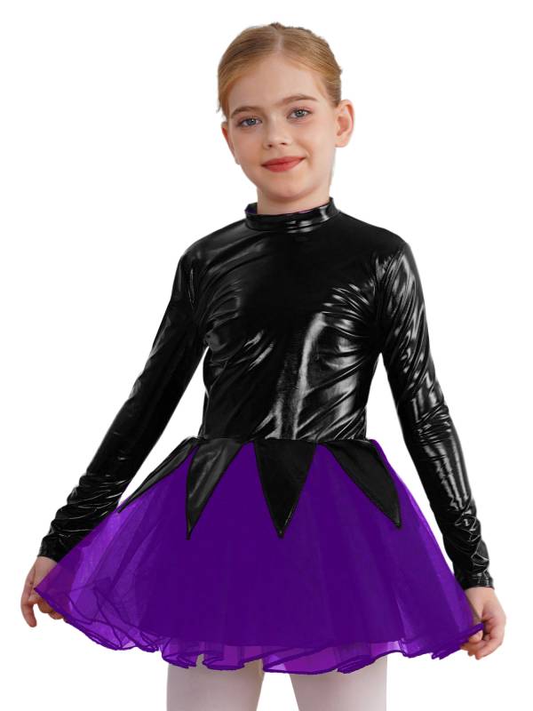 Kids Girls Halloween Movie Character Costume Long Sleeve Metallic Tutu Dress thumb