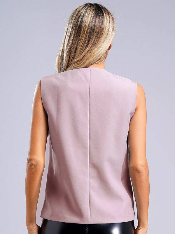 Women V Neck Button-up Solid Color Office Work Vest thumb