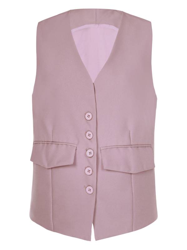 Women V Neck Button-up Solid Color Office Work Vest thumb