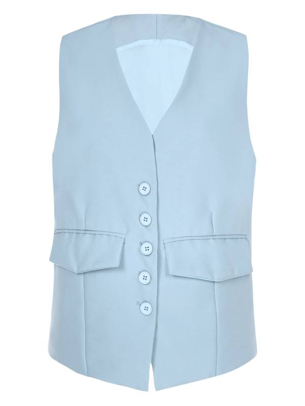 Women V Neck Button-up Solid Color Office Work Vest thumb