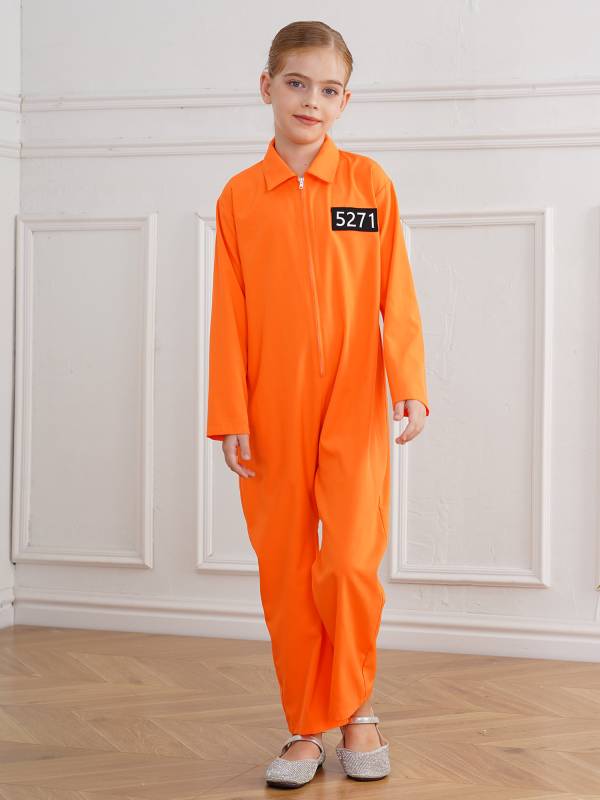 Kids Long Sleeve Solid Color Prisoner Costume Jumpsuit thumb