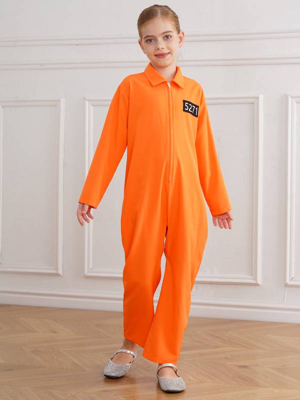 Kids Long Sleeve Solid Color Prisoner Costume Jumpsuit thumb