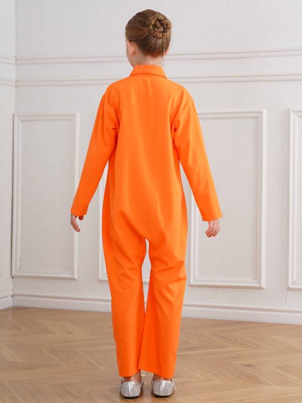 Kids Long Sleeve Solid Color Prisoner Costume Jumpsuit thumb