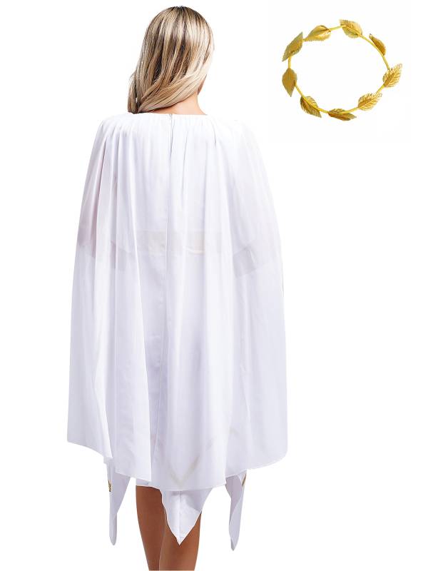 Women Ancient Greek Toga Asymmetrical Tunic Dress with Headwear thumb