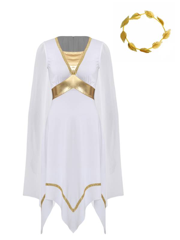 Women Ancient Greek Toga Asymmetrical Tunic Dress with Headwear thumb