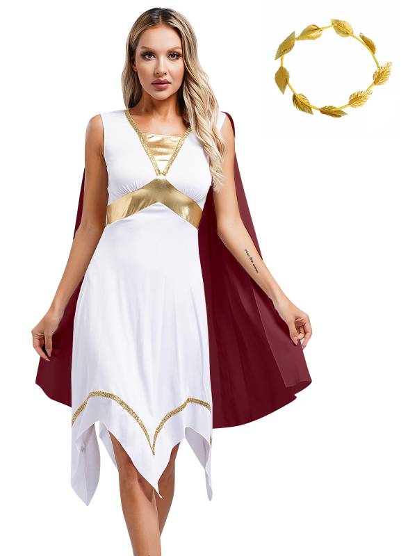 Women Ancient Greek Toga Asymmetrical Tunic Dress with Headwear thumb