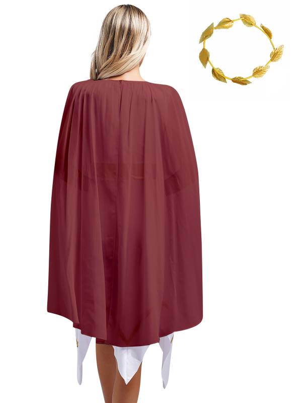 Women Ancient Greek Toga Asymmetrical Tunic Dress with Headwear thumb