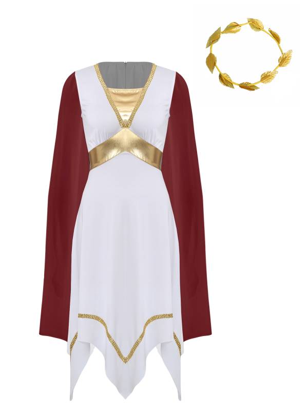 Women Ancient Greek Toga Asymmetrical Tunic Dress with Headwear thumb