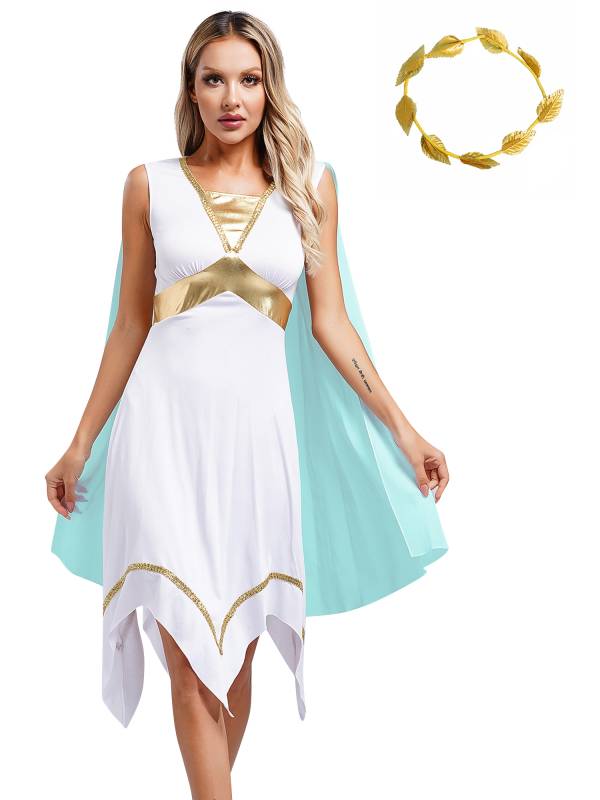 Women Ancient Greek Toga Asymmetrical Tunic Dress with Headwear thumb