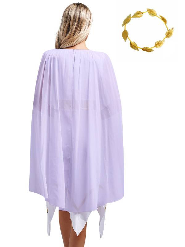 Women Ancient Greek Toga Asymmetrical Tunic Dress with Headwear thumb