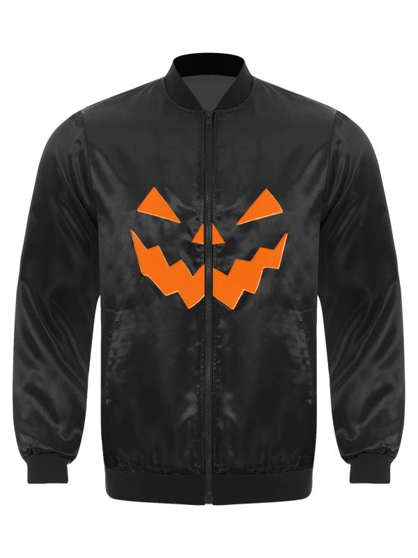 Men Halloween Costume Long Sleeve Front Zipper Pumpkin Face Print Coat thumb