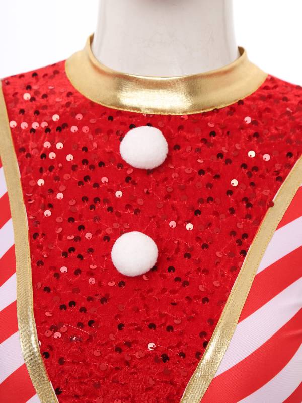 Women Long Sleeve Stripes Sequins Romper Christmas Candy Cane Costume thumb