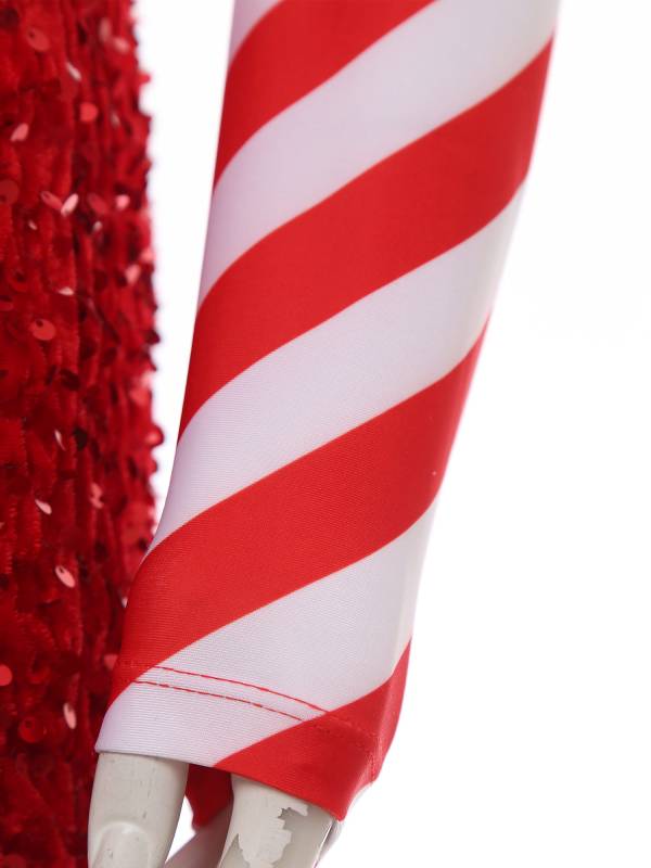 Women Long Sleeve Stripes Sequins Romper Christmas Candy Cane Costume thumb