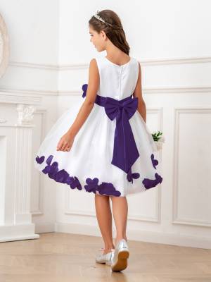 Kids Girls Flower Petals Tulle Ball Gown Flower Girls Dress back image