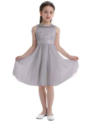 Girls Sequined Lace Chiffon Flower Girls Dresses front image