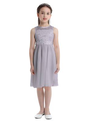 Girls Sequined Lace Chiffon Flower Girls Dresses back image