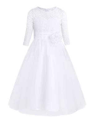 Kids Girls Lace Half Sleeves Tulle Dress back image