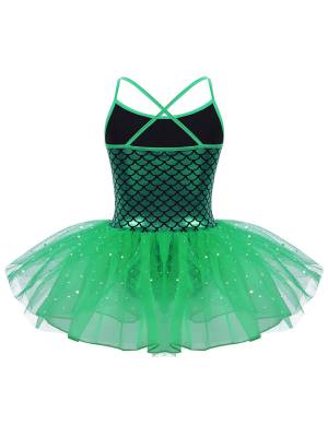 Kids Girls Glitter Mermaid Costume Ballet Dance Leotard Tutu Dress back image