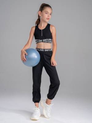 Girls 2pcs Tank Crop Top and Pants Gym Fitness Sport Set back image